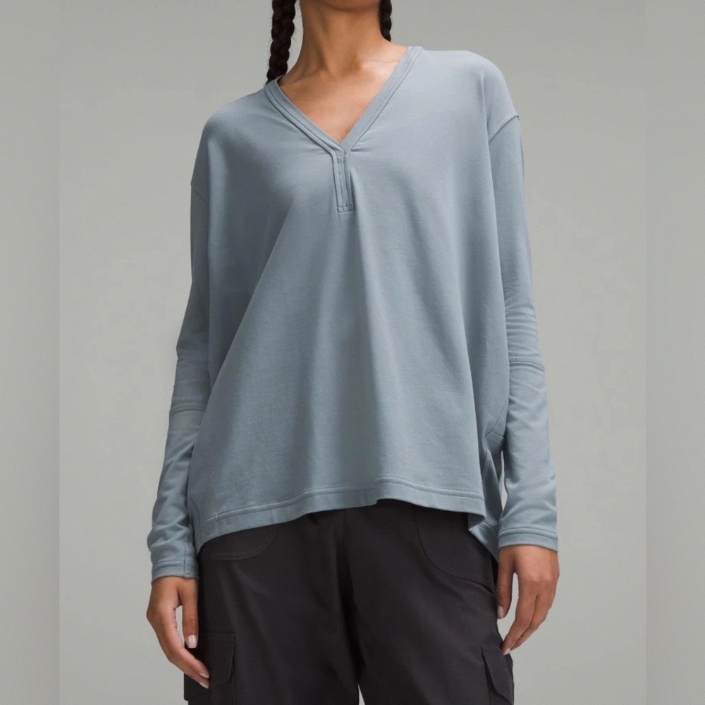Elegant Slate Long Sleeve V-Neck Top